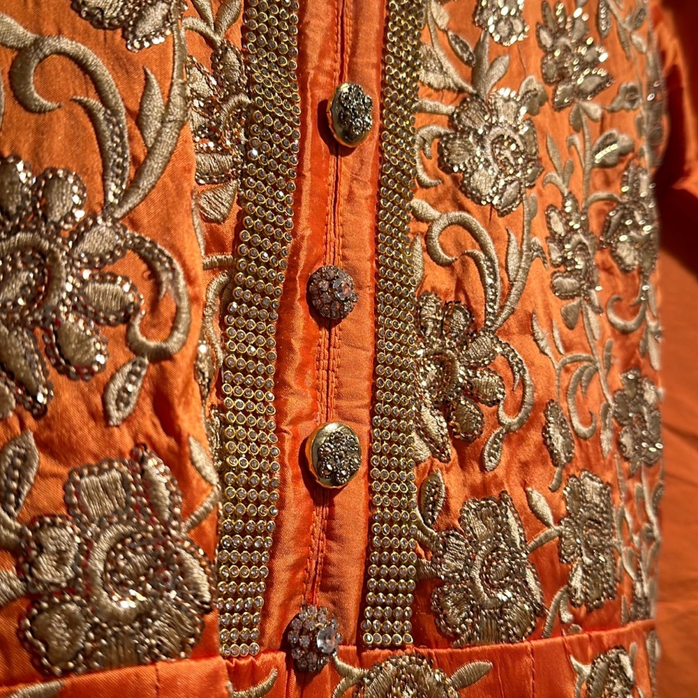 Orange and Gold Anarkali Dress - Picture 6 of 10